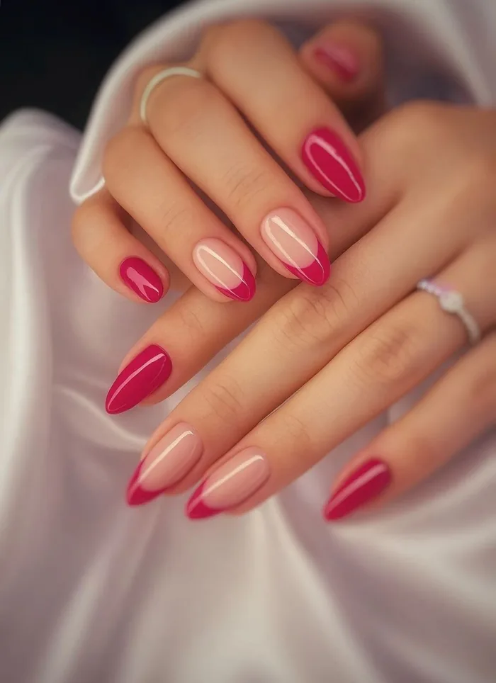 Unhas em tom pink com francesinha delicada